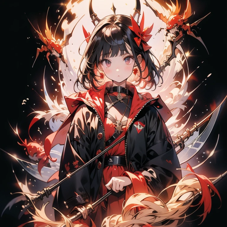 Highest quality、Masterpiece、Official Art、Perfect Face、 Fairy, One girl,military scythe,Red spider lily、