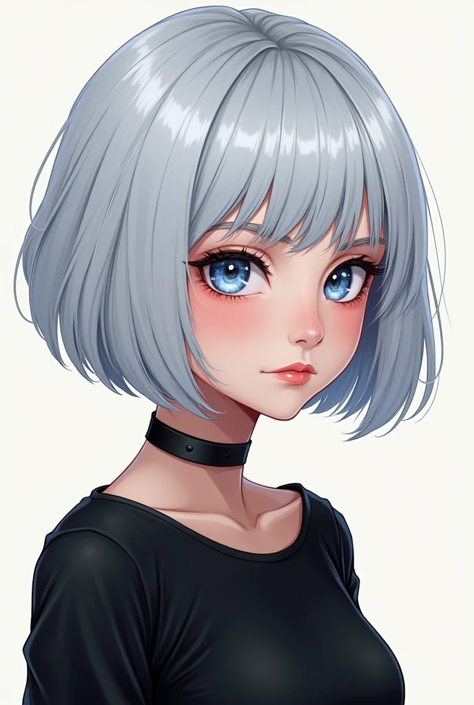 Woman, 20s, silver hair, bob hair, cool, blue eyes, illustration, mini character