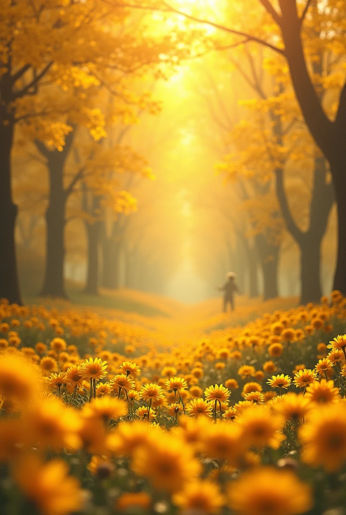 The chrysanthemums are scattered all over the ground, your smile has turned yellow