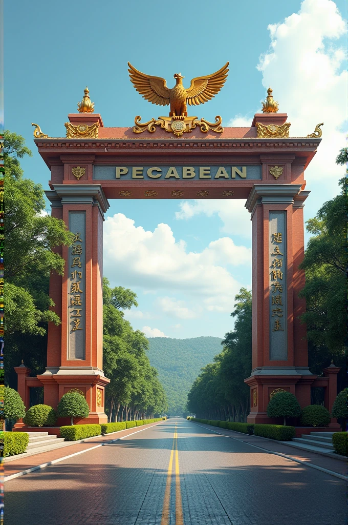 The gate with the inscription PECABEAN contains the Garuda symbol of the 79th Indonesian Independence Day