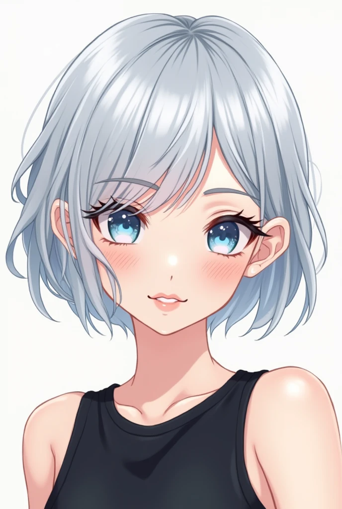 Girl, 20s, silver hair, bob hair, cool, blue eyes, illustration, mini character, up to the top of the head
