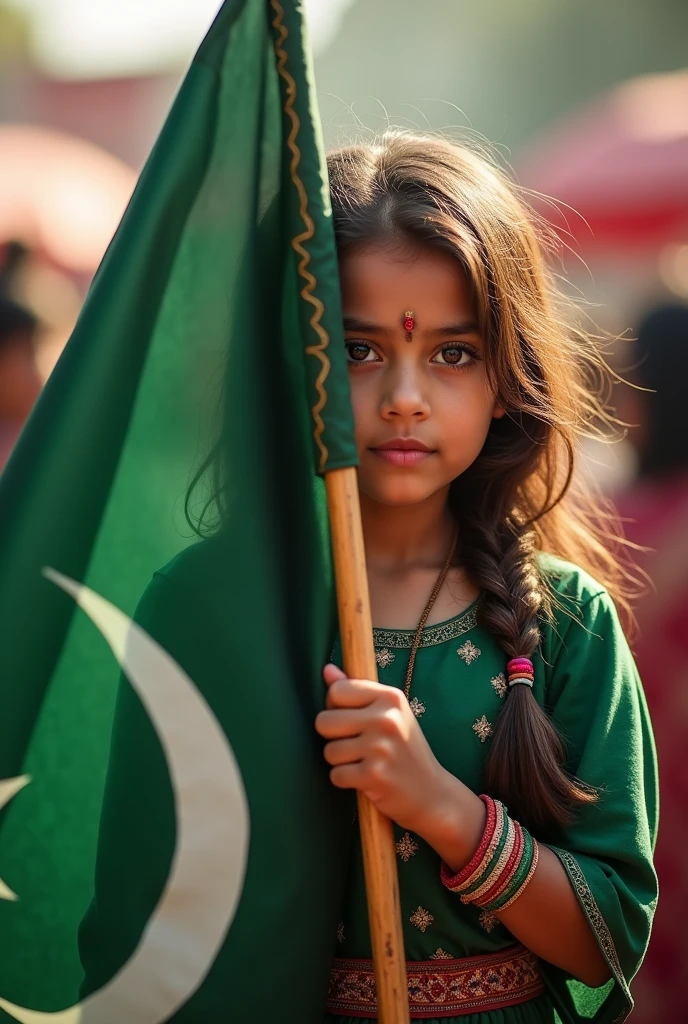 Girl with pakistani flag in hand