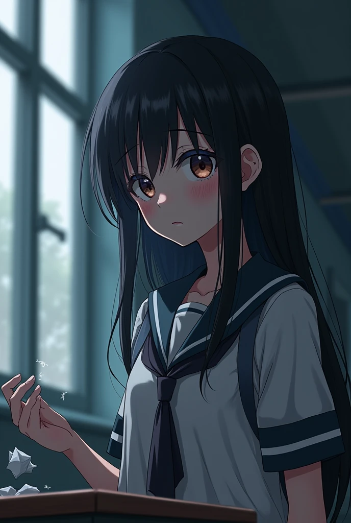 Emo anime girl in school uniform