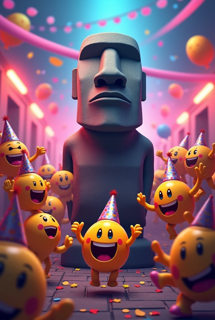 Moai emoji and other emojis doing party