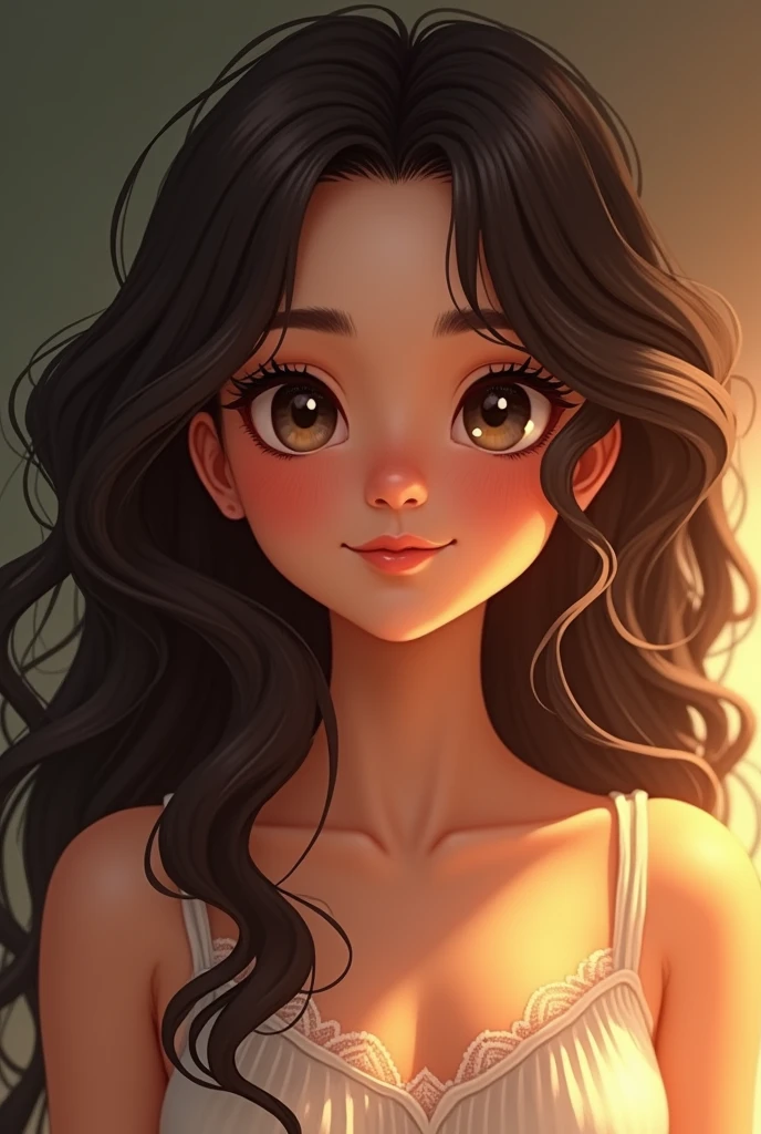 A girl height 5.7 to 6.2 with a slender or athletic build face should be oval or round with a prominent nose  skin tone would be fair to wheatish complexion with a golden glow and a warm charming personality hair would be dark brown or black with a wave or curly. Eyes:** Expressive, bright, eyes might be almond-shaped, with a slight upward tilt  lips would full pink with subtle smile and inviting create an image according to this