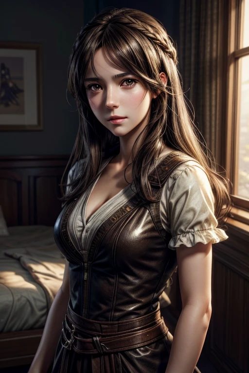 Anime girl with brown hair and brown eyes, character portrait of Cassandra Austen, photorealism, realistic anime art style by Makoto Shinkai, highly detailed, soft lighting, vibrant colors, 8k resolution, masterpiece