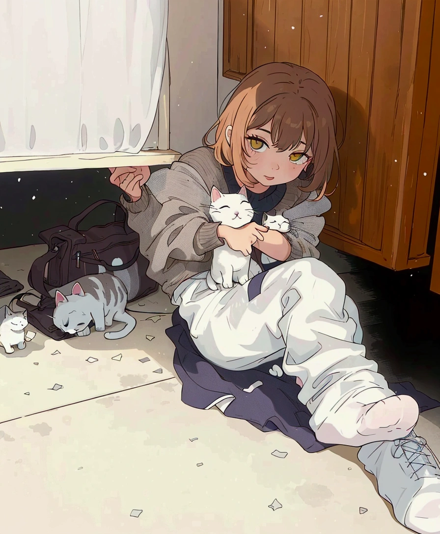 there is a small cat that is laying on the floor, cat