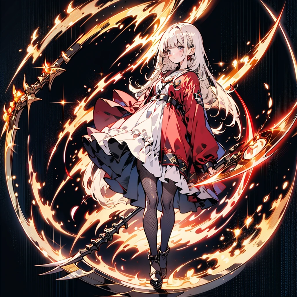 Highest quality、Masterpiece、Official Art、Perfect Face、Fishnet tights, Fairy, One girl, dark, military scythe,Many red spider lilies、