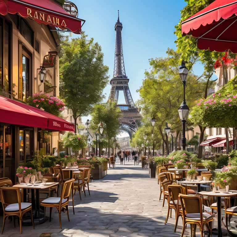 high quality,Realistic photoasterpiece, Vibrant street artists, French bakery offering fresh croissants, Stylish Parisian fashion, Beautiful boat cruise on the river, An elegant Parisian landmark, Breathtaking city views, Vibrant street market, Portrait painter, Narrow streets full of history and charm, The Magnificence of Notre Dame Cathedral, Street performer playing the accordion, Lively conversation at a local brasserie, Stylish Parisian architecture, An elegant bridge over the Seine, A spectacular display of macarons at a patisserie, The rich aroma of freshly brewed coffee, Vintage merry-go-round in the park, Sculptures and art installations in public spaces, A charming bookstore where you can enjoy books and coffee, View of an artist and his easel from Montmartre, Romantic sunset picnic by the river, The vibrant atmosphere of the Champs-Élysées, Cozy corner cafe with vibrant outdoor seating. (最high quality, High resolution, Very detailed), (Realistic, photoRealistic:1.37), Vibrant colors, Bright summer morning,Sparkling natural light.
