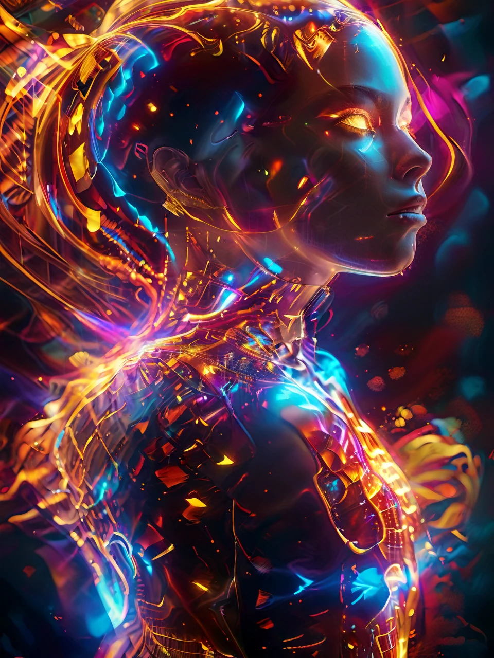 cinematic photo thin, fine fractal glossy vivid [explosion of colors] colored ink sketch shiny contours outlines of a perfect physique female silhouette 
 . 35mm photograph, film, bokeh, professional, 4k, highly detailed