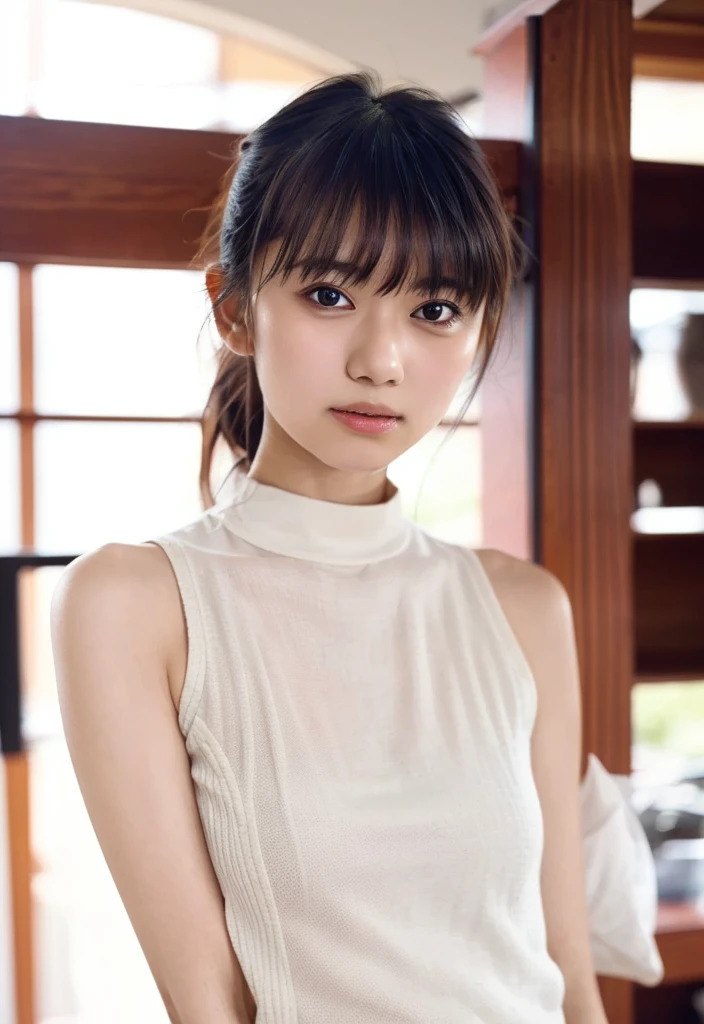((Extremely precise and accurate anatomy:1.0)), (photo Realistic:1.4), (hyper Realistic:1.4), (最高品質のRealisticな肌の質感:1.4), (Improvement of quality:1.4), (Enhances the beauty of skin texture:1.1), Clean and glowing skin, mesh, thin:1.2, (Realistic:1.3), Realisticなライティング, (Smoother lighting:1.05), (Improving the quality of cinema lighting:0.9), Backlight, A gentle light for your face, Ray Tracing, (Bright light:1.2), 32K, One Japanese woman, fine grain, Detailed face, (Film Grain:1.1),(Accentuates body lines:1.1), High resolution, Natural look, Kind eyes, Improves hair quality, Delicate light and shadow, Transparent muscles, Graceful pose, Beautiful Eyes, Sharp details, Soft light reflection, Beautiful contours, Delicate skin tone, Fine hair texture,Cute Japanese Women Photos, Little Woman, 20-year-old, Beautiful and perfect face, brown, Beautiful Face,