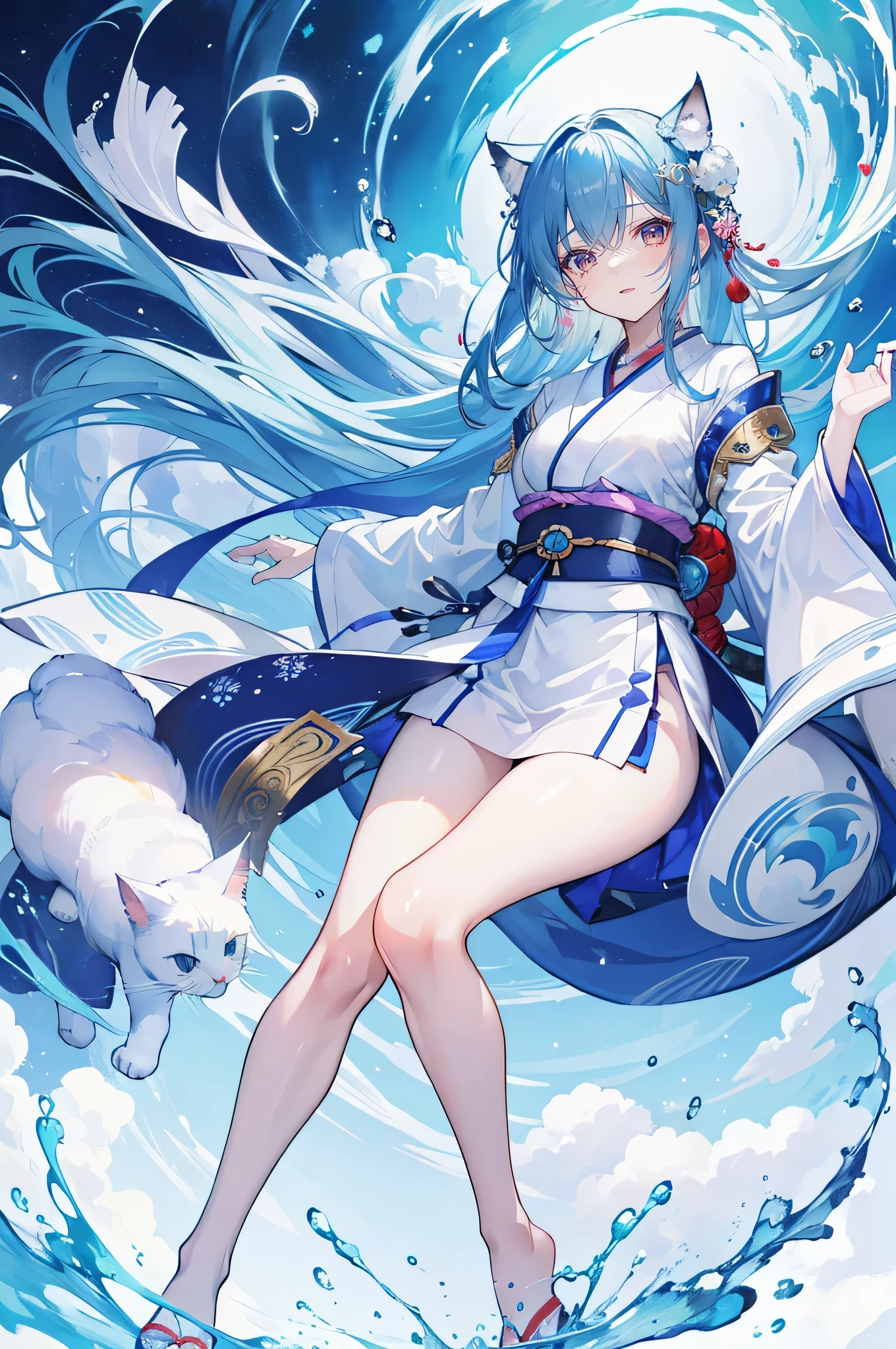 (Masterpiece:1.2),Extremely detailed,practical,Expressive eyes,White skin,Perfect face shape,1 girl,
Japanese Manga,Gorgeous blue hair,Long flowing blue hair,Floating clothes,Cat's ears,Petals falling,Beautiful Lola,Young angel sitting gracefully on the ground,Cross your legs,Put your hand on your lips,Sitting on the windowsill drinking coffee,Looking out the window。