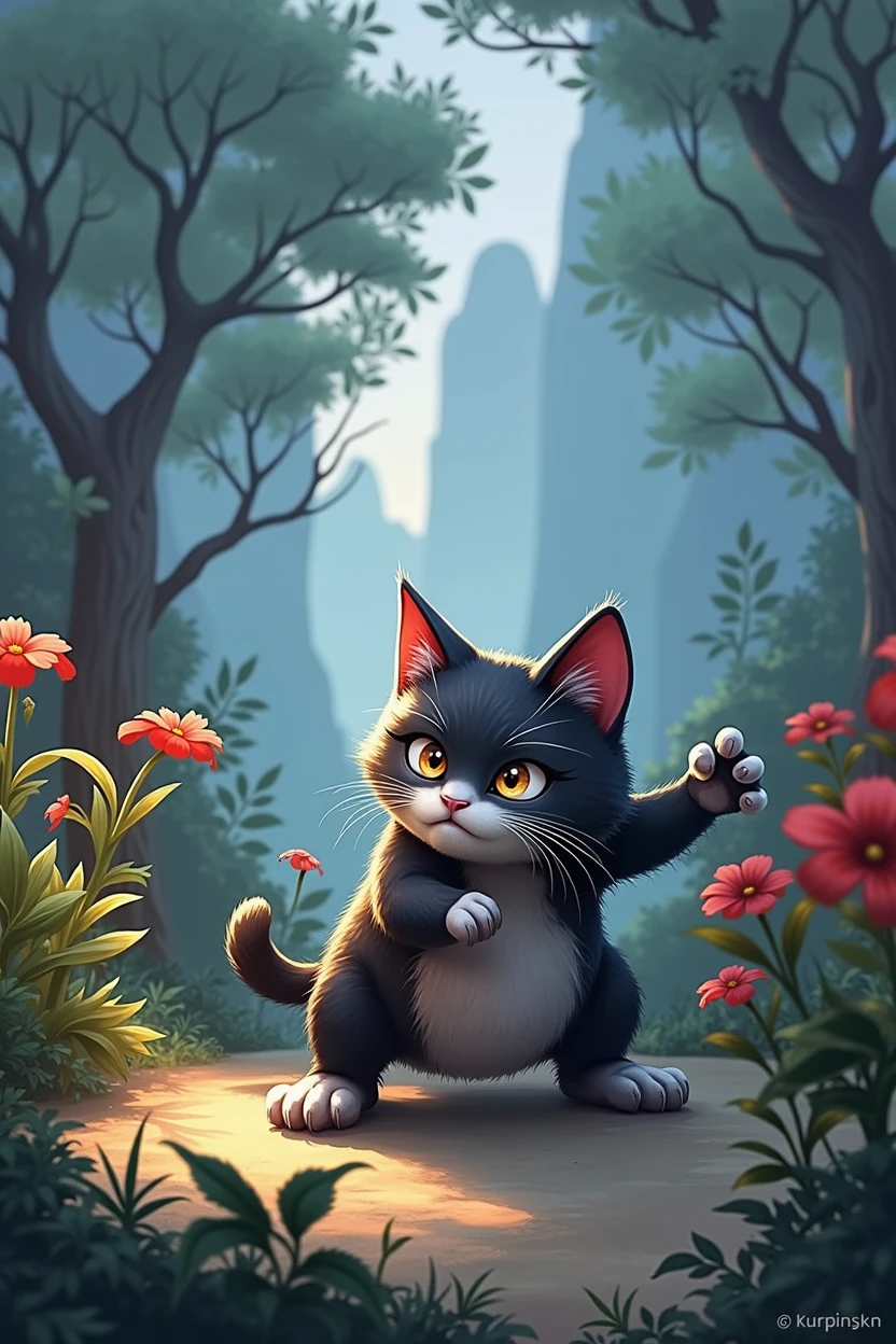 There is a Tai Chi cat in the background with a scared expression