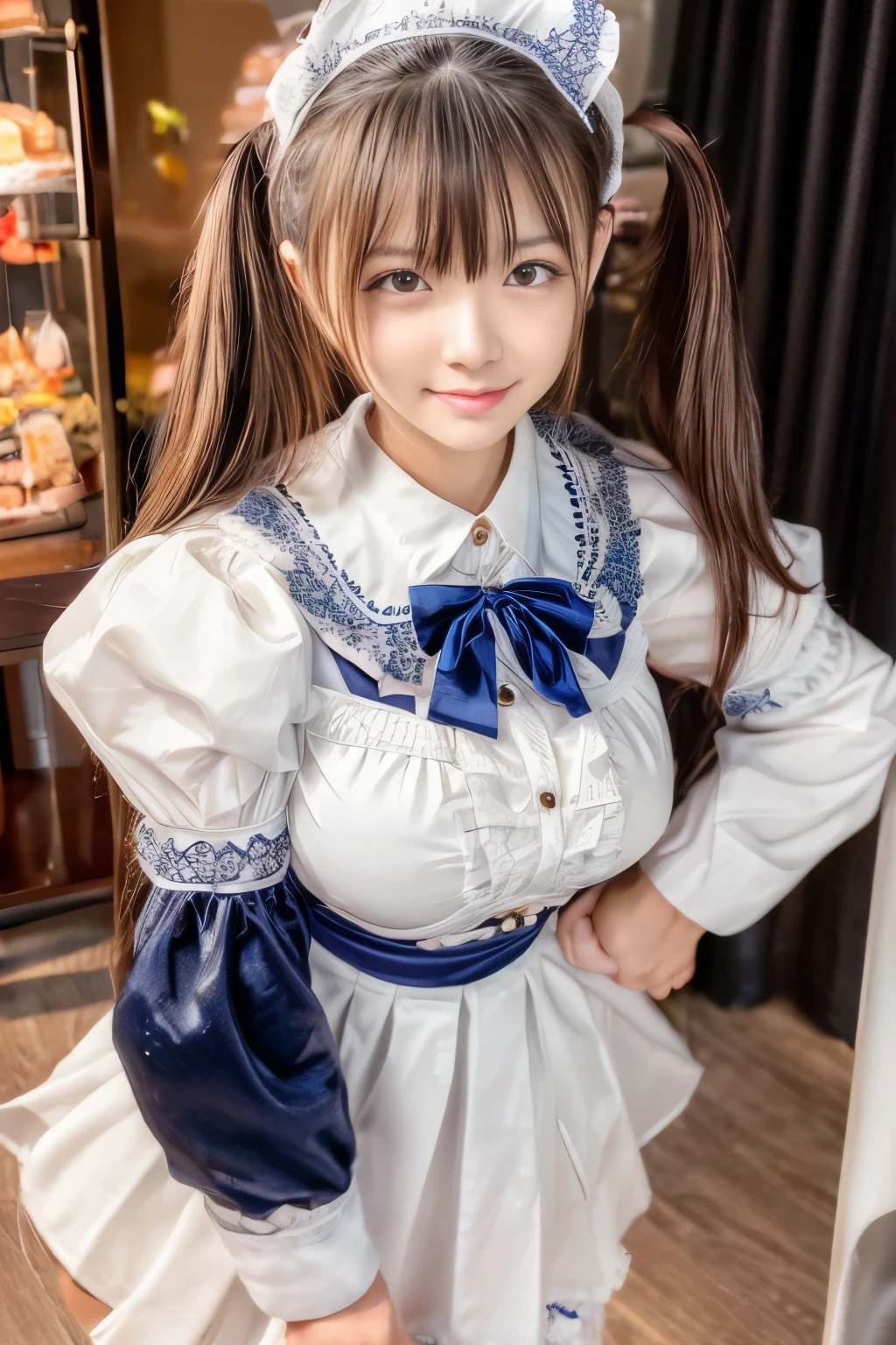 (masterpiece,best quality:1.4),(8k,raw photo,photo realistic:1.2),UHD, ,(shiny skin:1.4),detailed skin,detailed face,detailed eyes,(beautiful sparkling eyes:1.2),Symmetrical eyes,Detailed ear,1girl,natural make-up,(((Japanese idol))),((beautiful Japanese)),(face of the Golden Ratio),Detailed Background,Bea((utiful shiny hair,Twintails)),,(((cute teen))),((Average teen breasts)),,upper body,(Detailed Lolita maid,Teenagers),,,Professional Lighting,,(Very detailed ,Uniforms design,online shopping,LUMINE® Market,),((cute student)),cute Instagram Style,,Dynamic angle,(Detailed Akihabara Maid Cafes,Great location),sakuragun,