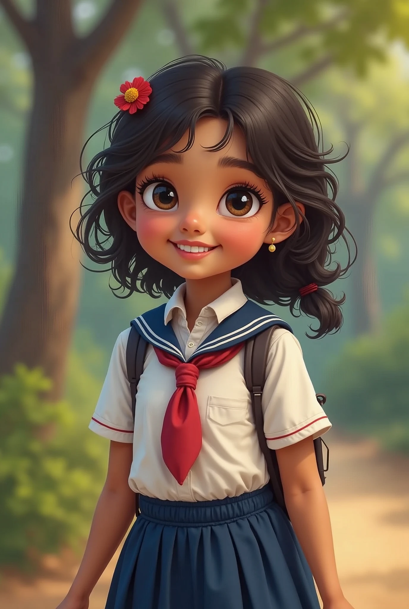 happy indian school girl with school uniform