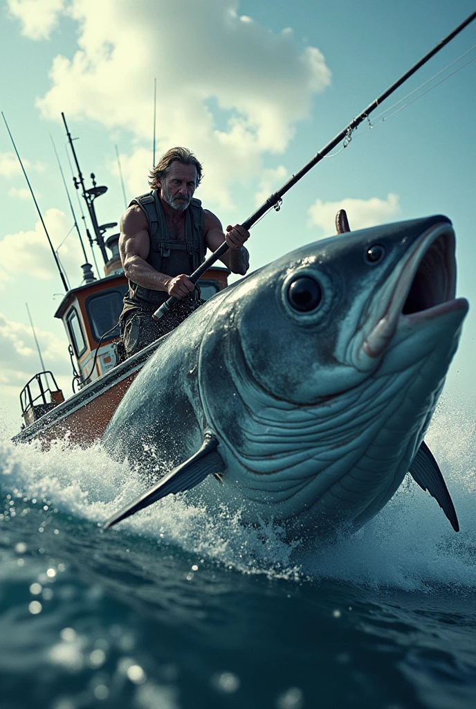 Shoot with big fish on a boat