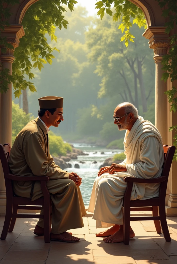 Quaid e Azam and ghandi sits together n talk
