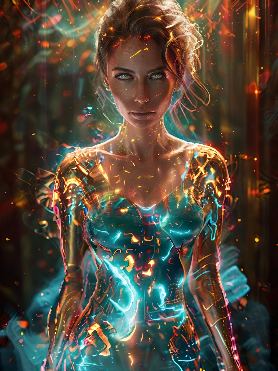 cinematic photo thin, fine fractal glossy vivid [explosion of colors] colored ink sketch shiny contours outlines of a perfect physique female silhouette 
 . 35mm photograph, film, bokeh, professional, 4k, highly detailed