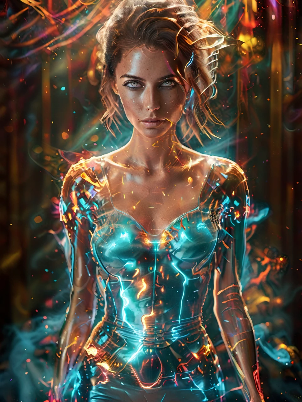 cinematic photo thin, fine fractal glossy vivid [explosion of colors] colored ink sketch shiny contours outlines of a perfect physique female silhouette 
 . 35mm photograph, film, bokeh, professional, 4k, highly detailed