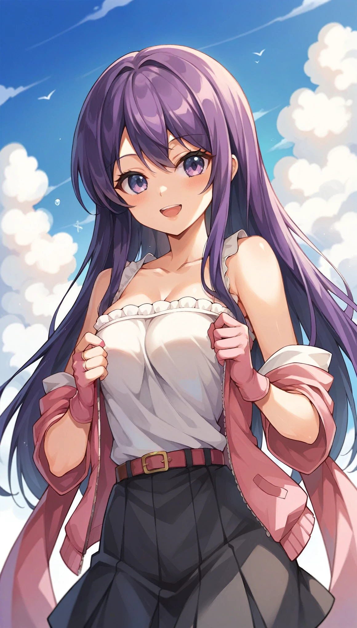 Japanese cartoons girl with long purple hair and pink gloves, Anime comics!! Japanese cartoons Girl, Kitagawa Marin Fan Art, (Japanese cartoons Girl), Japanese cartoons Moe Art Style, Japanese cartoons Style, Japanese cartoons Best Girl, Japanese cartoons !!!!!!!!!!!!!!!, Zero Chan Art, Japanese cartoons Girl, Cute Japanese cartoons Manga Style, Japanese cartoons Art Style, Cute Japanese cartoons Girl [Guess who I am], Shot at goal, Idol singer, Blue sky, Sunset