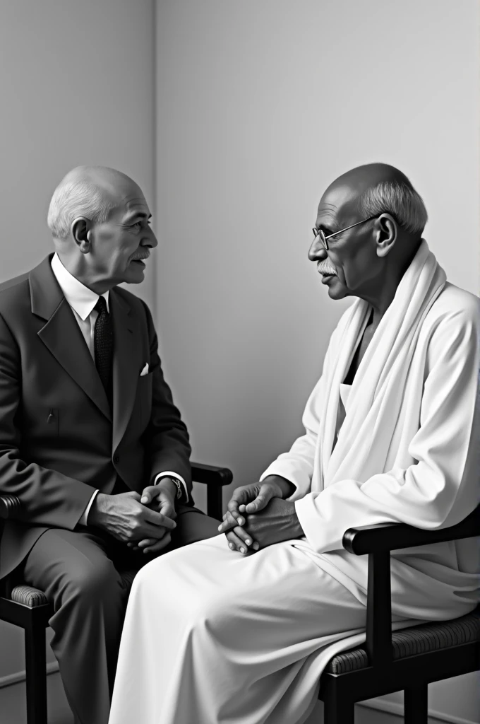 Quaid e Azam and Ghandi sits together black n white picture