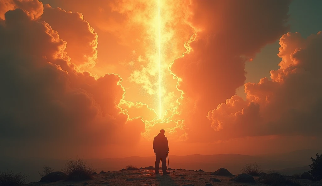 Movie storyboard，8K Ultra HD，Photographic quality，Describe the sky rising straight up and destroying the mighty，The endless Tai Chi
