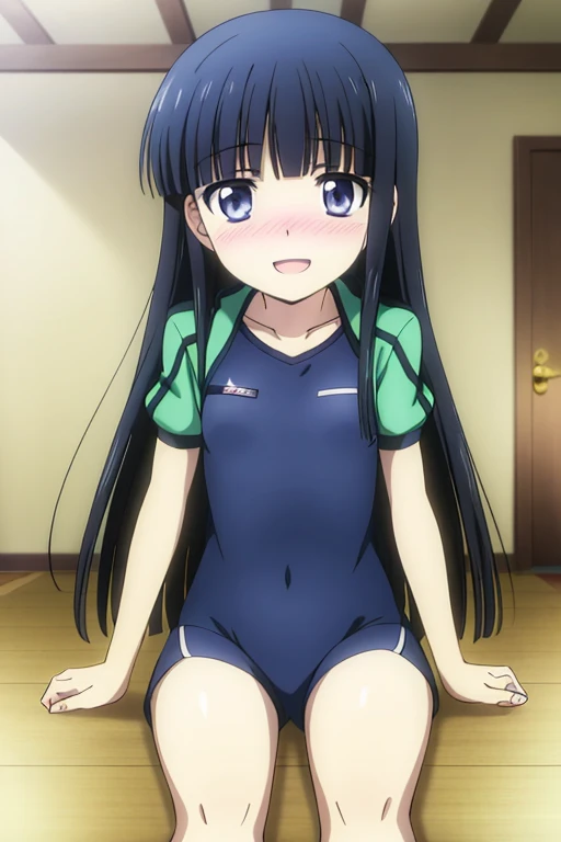 okinu-chan, blue eyes,  blue hair, sidelocks,  long hair, very long hair, low-tied long hair, 1girl,masterpiece, expensive quality, very_expensive_solve, big_file size, full color,(completely nude:1.2),pussy,niplles,( kid),