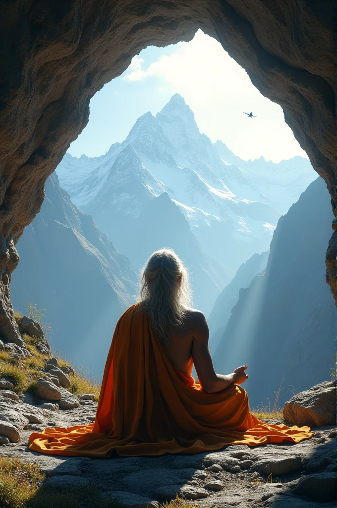 Maharishi Vedvyas is meditating in a cave in the Himalayan mountains. He is watching the war of Mahabharata. Want a real like video in cinematic 3D during meditation?