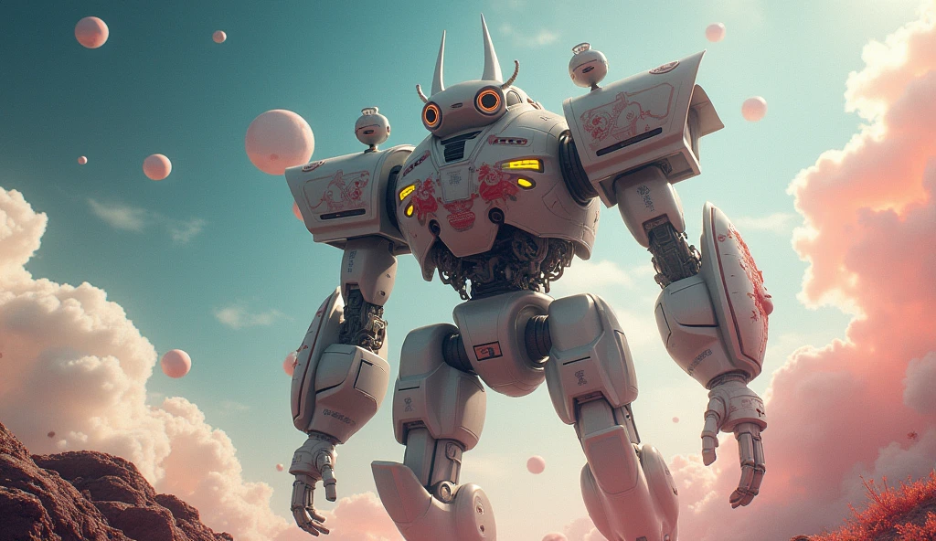 Ancient Japanese ghost mecha、Chinese Punk、space opera、Science fiction、Ancient Futurism、mystery、Bright、Asymmetrical dense composition、32k UHD、Movie光、Mood light、Movie、Pastel color palette、Surreal、Degrees of Freedom、Natural Volumetric Light。
