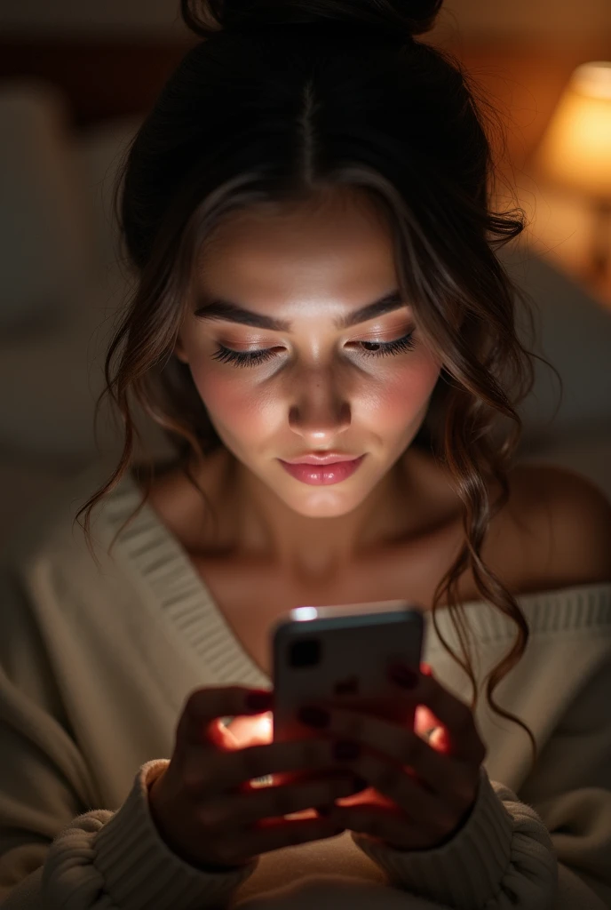 Women give a kiss to her phone's screen 