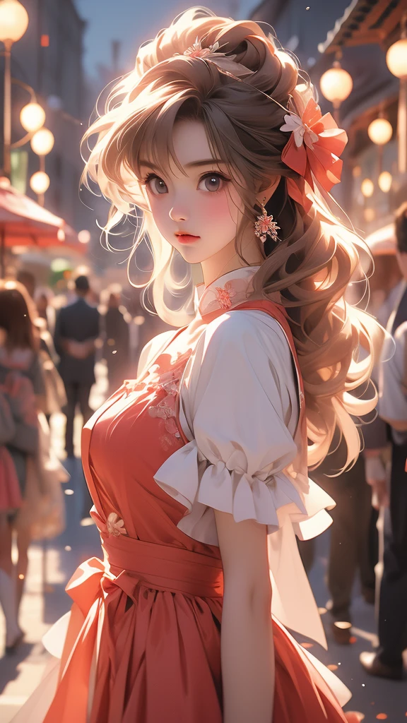 A woman in a red and white dress posing for a photo, anime girl Cosplay, ayaka Cosplay, Haruno sakura, anime Cosplay, Sakura Kinomoto, Madoka Kaname, Cosplay, Cosplay photo, Sakura from Cardcaptor Sakura, Cosplayer, Real life anime girls, rei hiroe, sakimi chan, Eat and drink, kinmoza!、Highest quality、High resolution、Detailed Background、(beautiful face in every detail)、Anatomically correct、beautiful, Smooth Skin、Teenage Beauty、well-groomed eyebrows、Full Body Shot