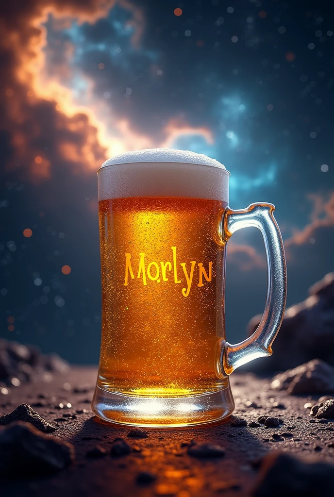 Beer mug with galactic background and name Marlyn