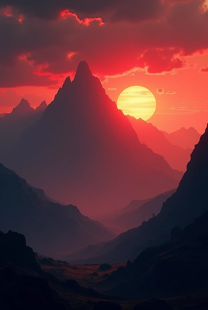 Dark sunset with red light the way to mountain full screen 4k
