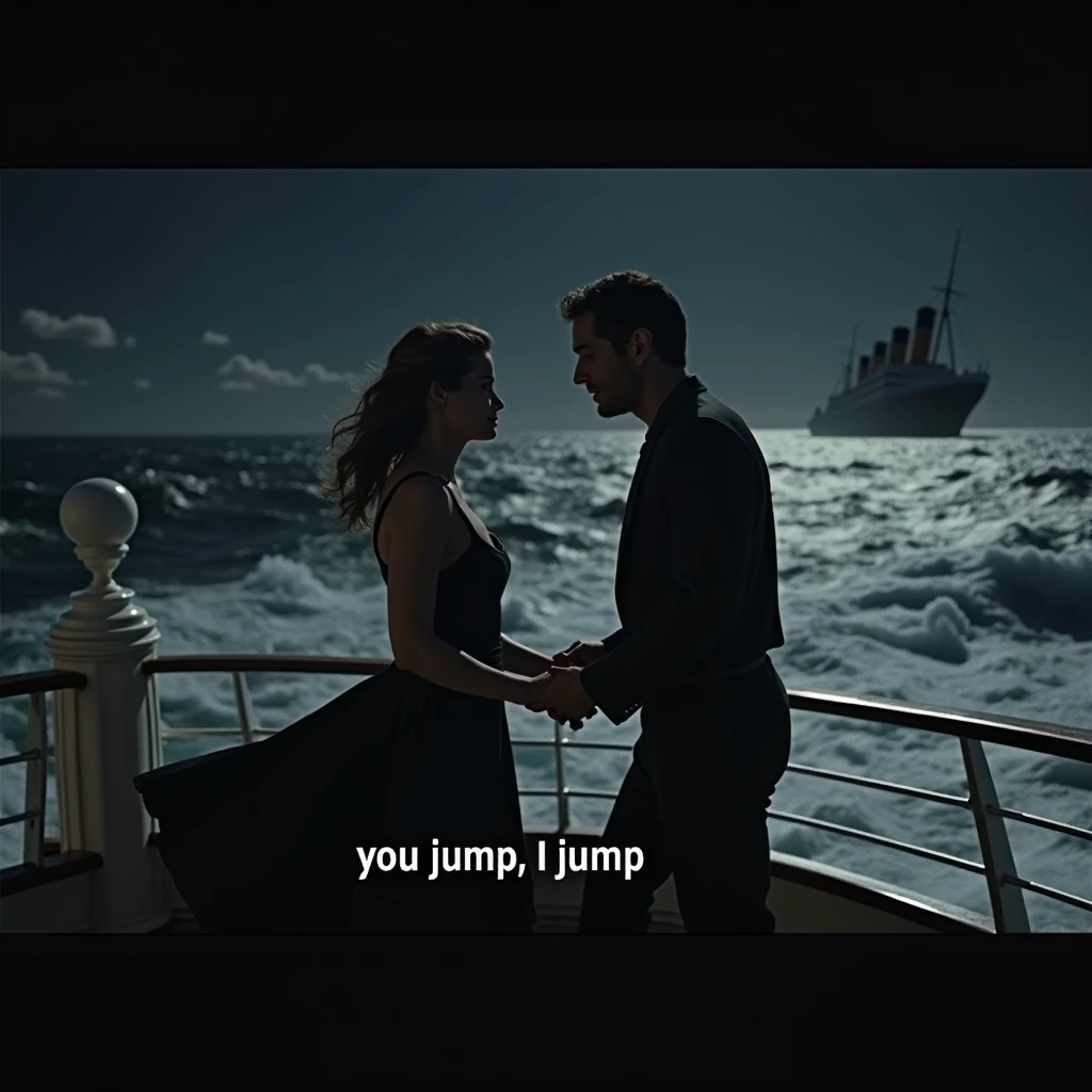 Screenshot of classic Titanic clips,subtitle(you jump i jump)