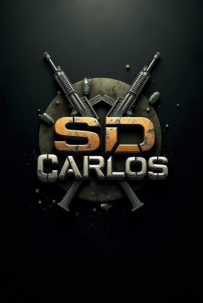 Create a name logo "SD CARLOS" and put military accessories on that logo, I want a very bold logo with a lot of military characteristics