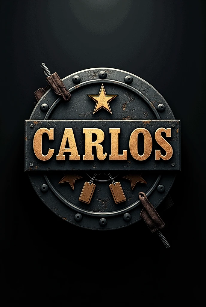 Create a name logo "Carlos" and put military accessories on that logo, I want a very bold logo with a lot of military characteristics