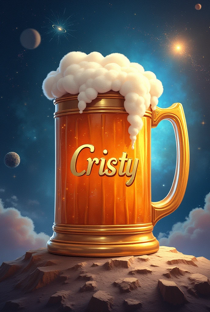 Beer mug with galactic background and name cristy