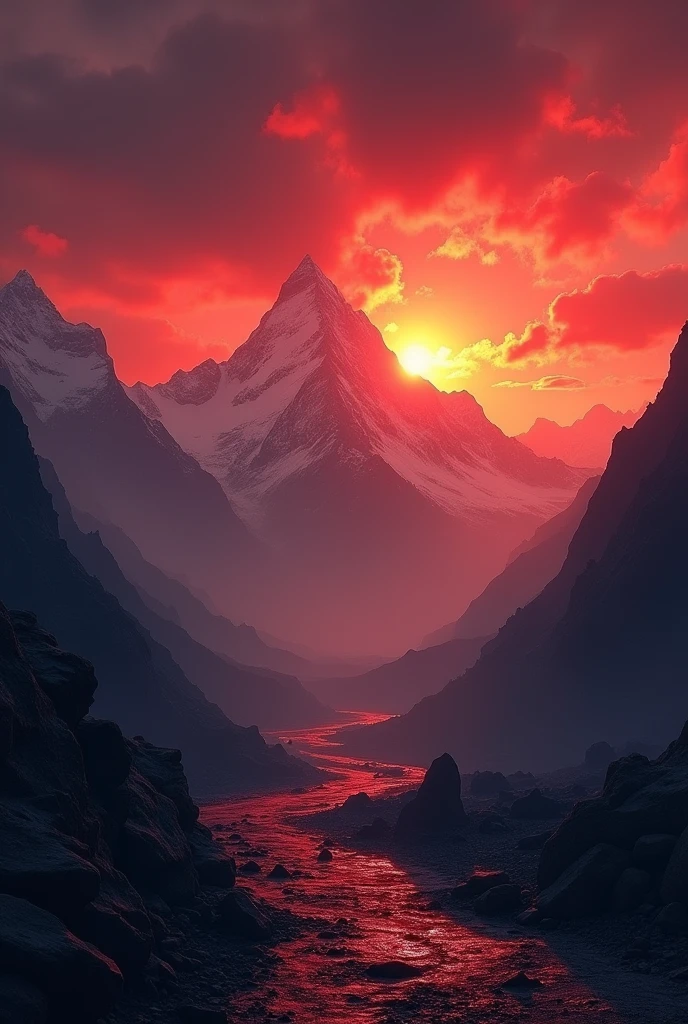 Dark sunset with red light the way to mountain full screen 4k wallpaper full darkness