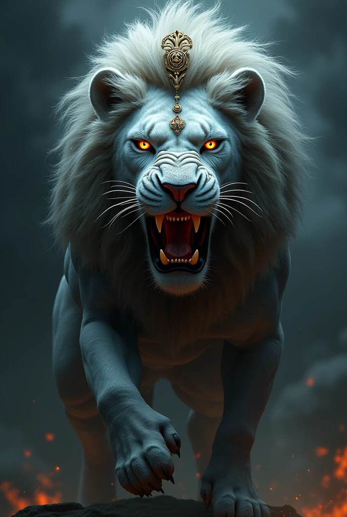 Lord Krishna in lion avatar looking angry and hyper realistic