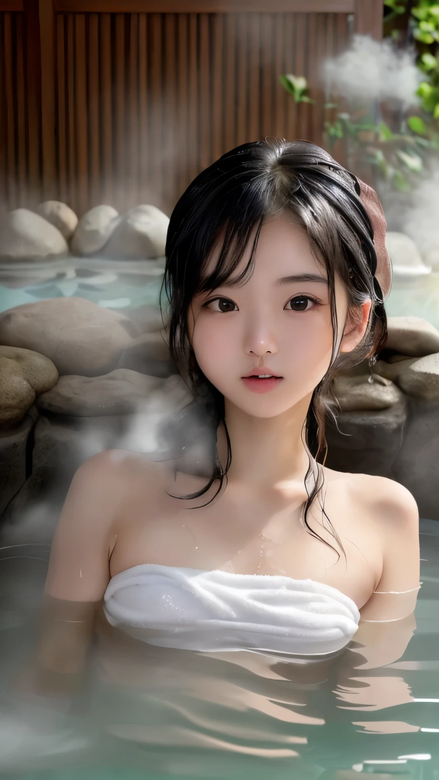 ((Beautiful Japanese Girl))、(Japanese Model), (Japanese women)、((Beautiful old girl))、((Junior.Idol))、(Black Hair)、(Random Hairstyles)、(Sexy look)、((whole body))、((Flat Chest、Small breasts))、(immature body shape)、(whole body光沢肌、Fair skin)、((Wrap a thin white towel around your body.))、((Thin towel(濡れたThin towelを通して彼女の肌が見える))、(濡れたThin towelの上から乳首の形がはっきりわかる)、(濡れたThin towelを通して彼女のオマンコの形がはっきり見える)、((濡れたThin towelが彼女の肌に密着して張り付いています))、(Soft natural light)、((Deep in the forest(Natural hot springs gush out))、((Hot springs surrounded by rocks))、((deep bathtub(deep hot spring))、((Onsen Girls))、((Enter the hot spring))、((A woman warming herself in a hot spring))、((A woman lying down and relaxing in a hot spring))、((Soak in a hot spring))、((腰までSoak in a hot spring))、((寝転んでSoak in a hot spring))、((Sleep in hot springs))、((Soak in a hot spring))、((肩までSoak in a hot spring))、((Extremely clear hot spring water))、((The main body seen from the water surface))、((A hot spring with thick steam))、((A lot of steam rises from the hot spring....))