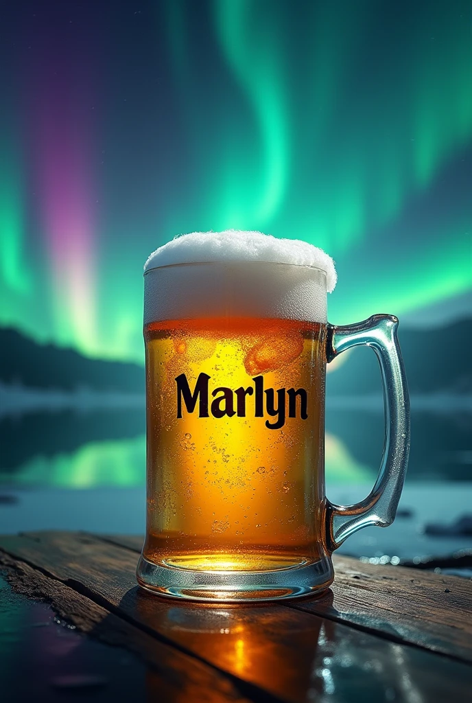 Beer mug with aurora background and name marlyn