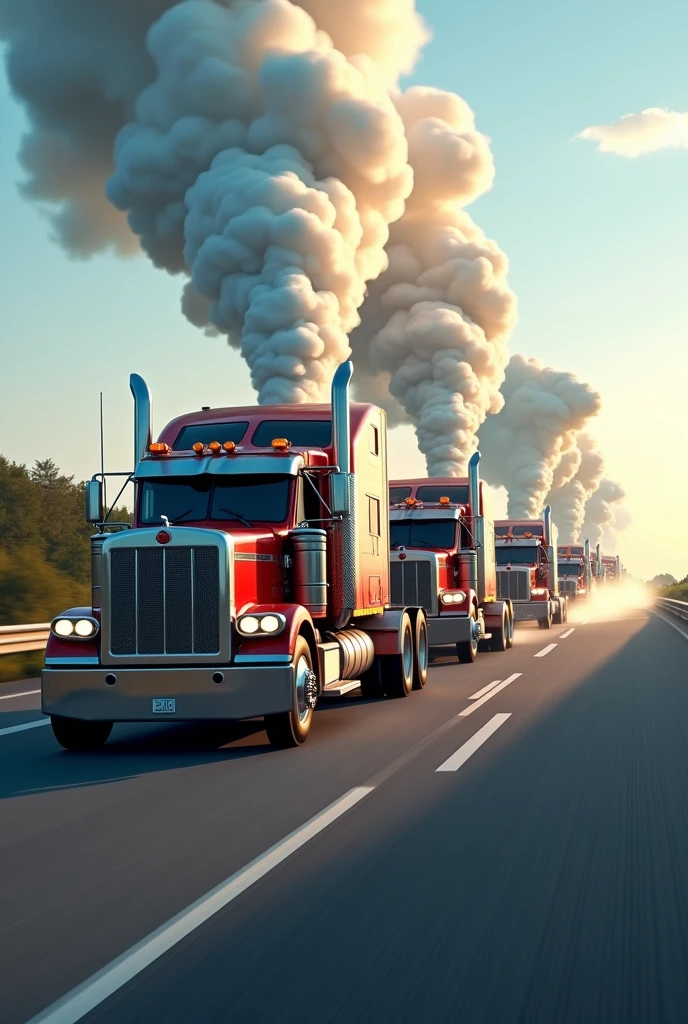 By running several trucks on the highway, it gives the impression of speed and puts them on the left side of the road, giving the impression of logistics.