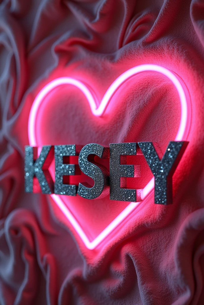 The name of KESEY, Decorated love text, with 3d silver letters and pink neon