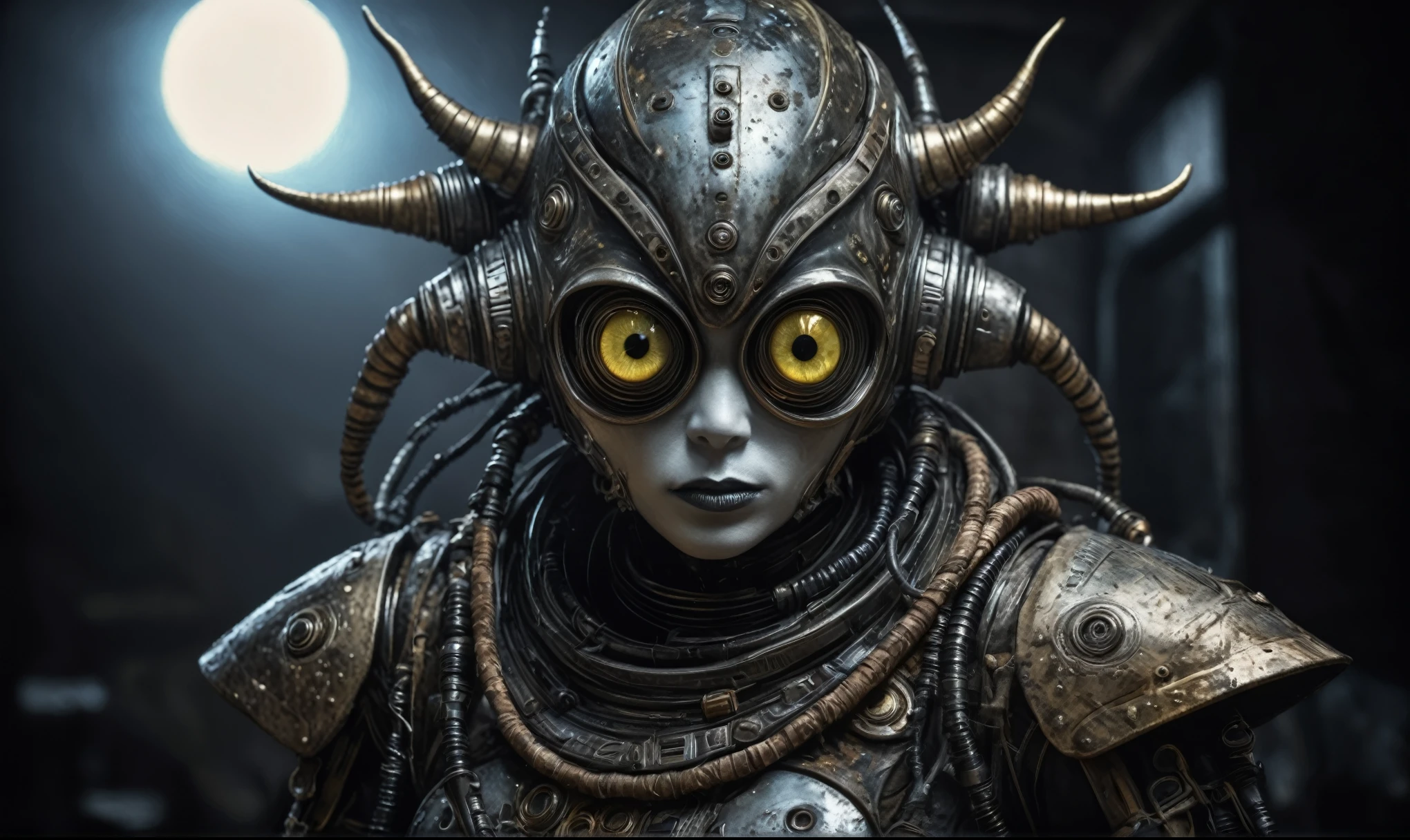 full body length shot,nerd graphite  Alien Entity,native africa slave ,azctec Finnish Lapland,Cinematic,soft colors, Technicolor,natural skin textures, hyper realism, hyper detailed,Extremely detailed,High contrast,Masterpiece,Realistic,Ultra Detailed, intricate details,realistic humid leather,extremely intricate details,Epic Realistic, cinematic style, irina yermolova,high contrast,hdr,extremely detailed, [deep night landscape],masterpiece, intricate details, eyes extremely detailed, high detailed eyes,8k resolution,retina, Nikon Z9,Korea,orc,Egypt, Pisces, transition between two art styles,full body length, Double contact, X-ray, Creative, vivid light, fantasy, Abstract, Surrealism, super detailed, high resolution,insanity national folk wear,skin  almost translucent, gothic elements,Mestichino,Light particles,chaos,starfish's leather,"(The best lighting, dark, dramatic), terror.),(fish eyes, A Modern flat toon Crazy whit a Big ONE a Only Eye Robot USSR , and helmet Style, tongs in hands, Tv head, pinhead, camouflage Yellow White Pink Rusty, Ambient in a meteorite crater super detailed, 