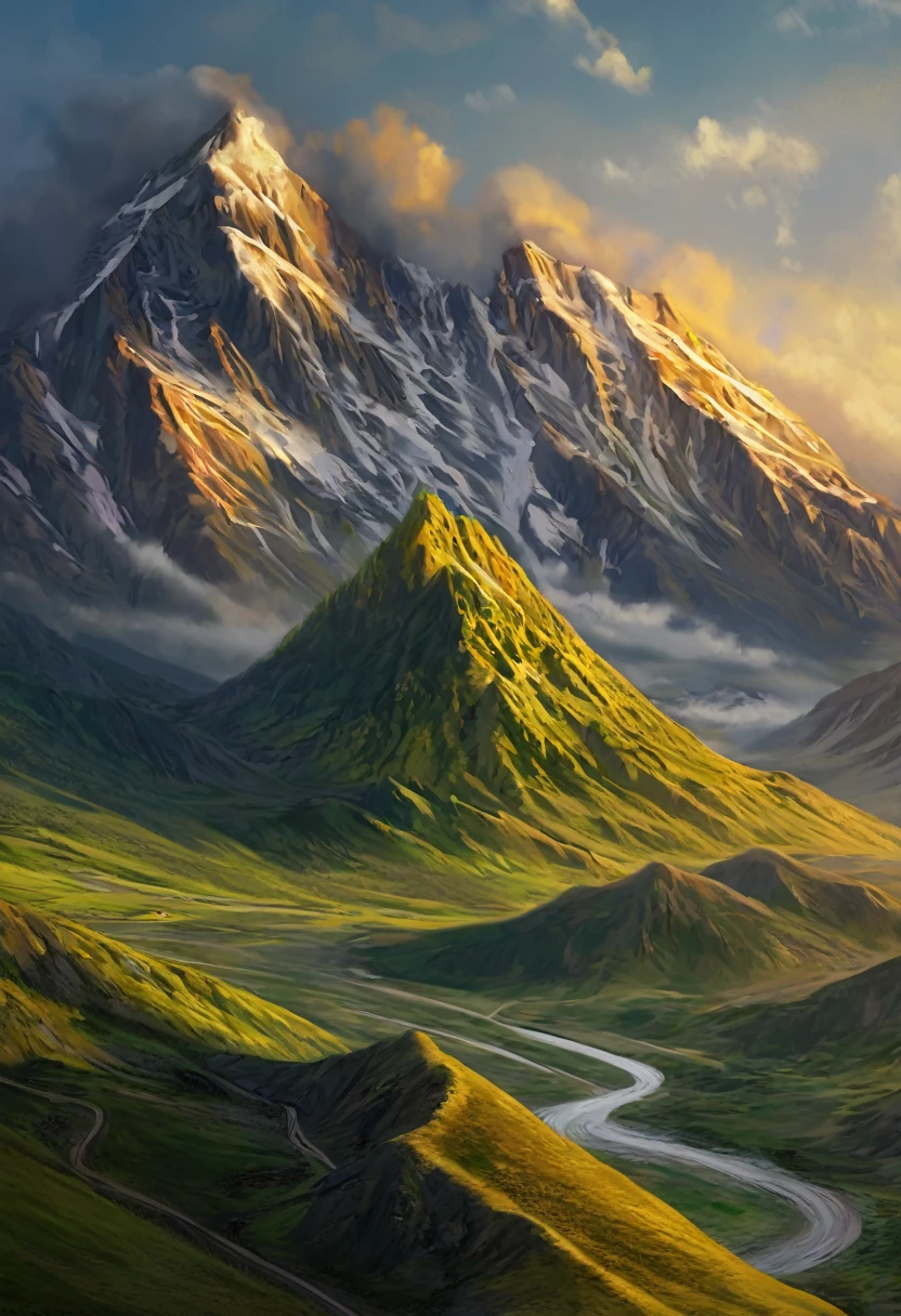 ((Masterpiece))((beautiful))((realistic))yellow thunder on the Oren yellow green sky with red green fire mountain,no people,size 4MB,