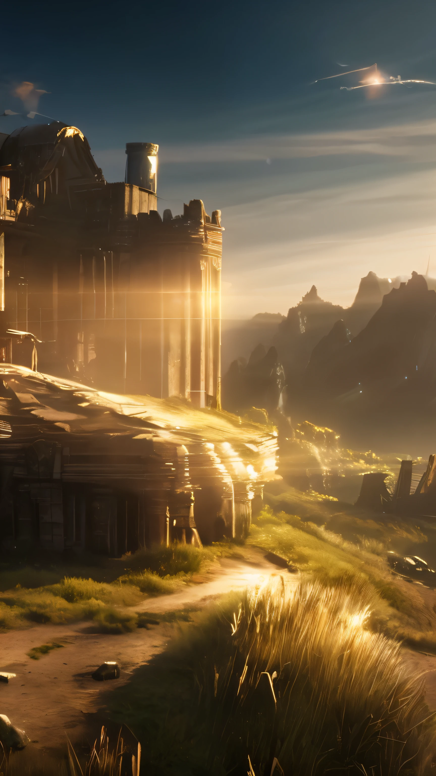 Masterpiece, RAW photo, best quality, photorealistic, extremely detailed CG unity 8k wallpaper, Depth of field, Cinematic Light, Lens Flare, Ray tracing imagine Iron man as doctor doom, wearing Iron man and doctor doom costume, sitting on a throne, Inside a ruined castle, some small robots are moving, muddy ambient, dark , cinematic, Wide photo, dawn scene, 