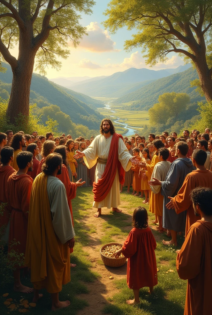 Create a landscape
picture of jesus feeding 5000 people