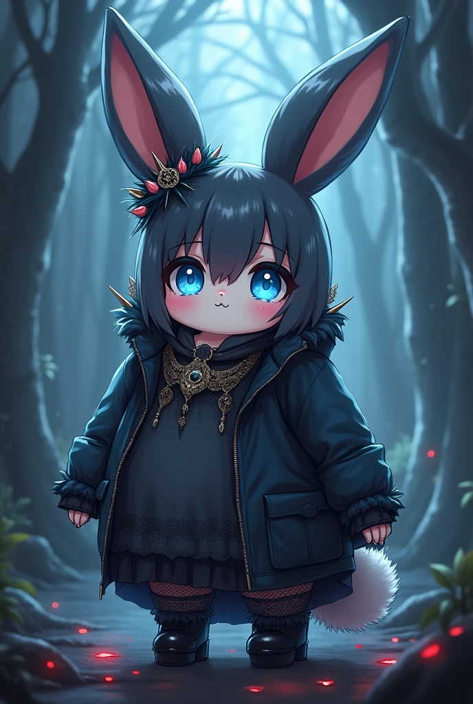 Chubby goth bunny girl blue eyes big belly anime