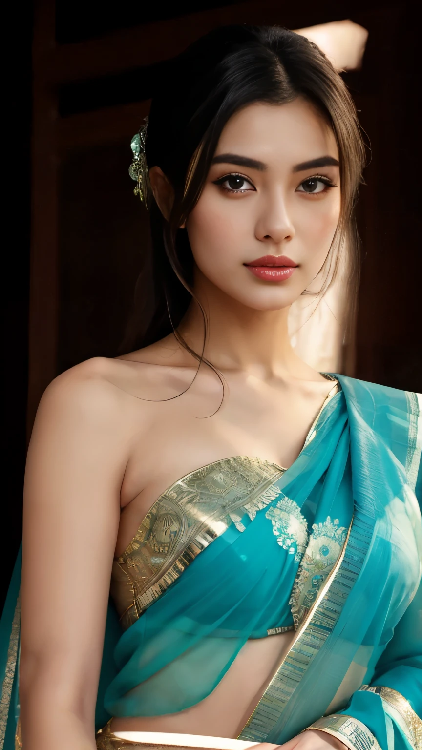 breasts visible(best quality,highres,realistic),woman wearing TRANSPARENT LIGHT BLUE SAREE [[[[[wearing black spectacles]]] [[EXPOSING ]],elegant poses,sensual figure,gorgeous smooth pubic area ,long and luscious hair,exquisite jewelry,vibrant and colorful saree,graceful hand gestures,natural and radiant makeup,traditional background sceneryhighres,realistic),wearing [[dark brown color big breasts and deep nave]]l .japanese cute innocent gorgeous woman wearing,sensual figure,elegant poses, gorgeous[[ smooth textured skin]]]
