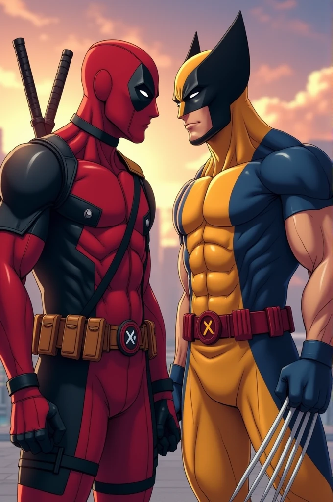 Deadpool and Wolverine in the style of anime Ghibli, Extremely detailed, UHD 4k